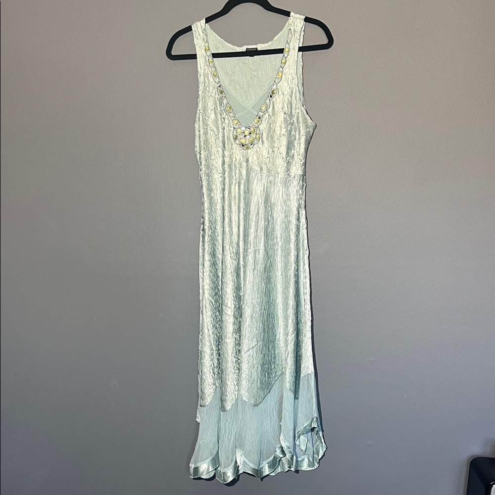 Komarov Light blue Green satin & Chiffon Midi Dress with Jacket - Picture 5 of 7